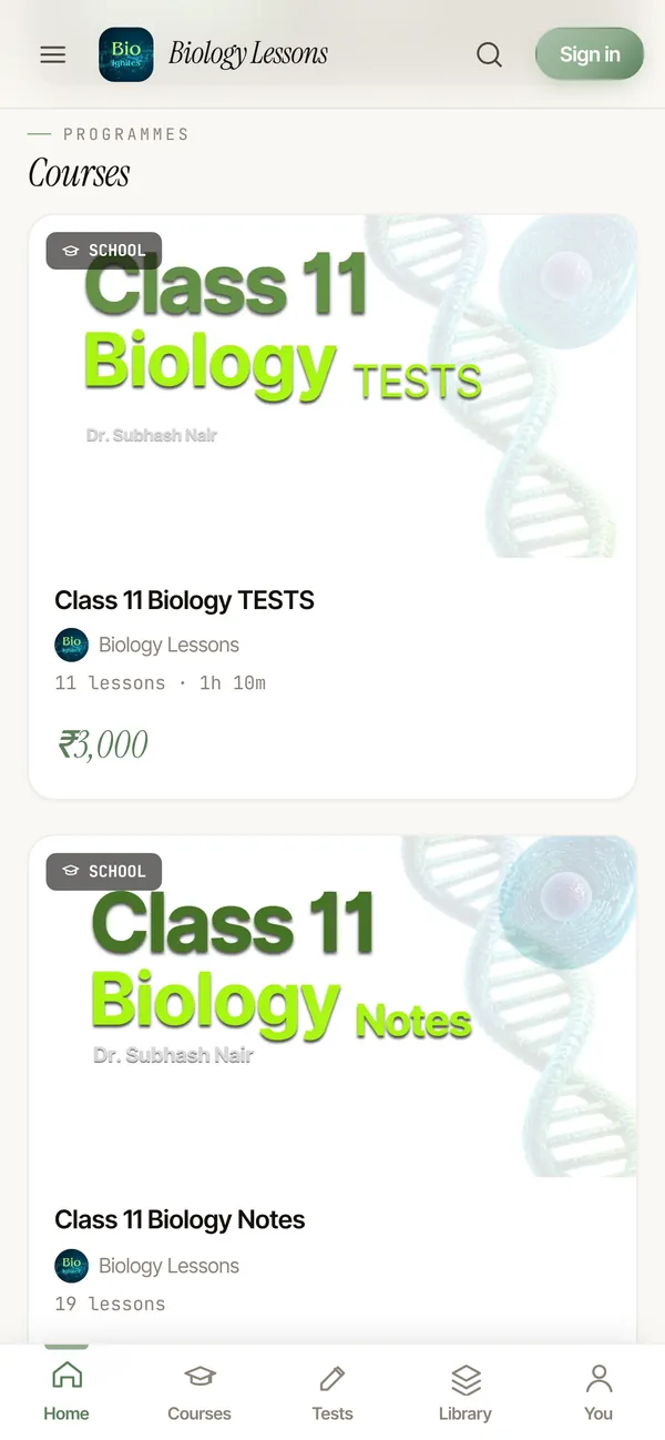 Biology Lessons academy on a phone